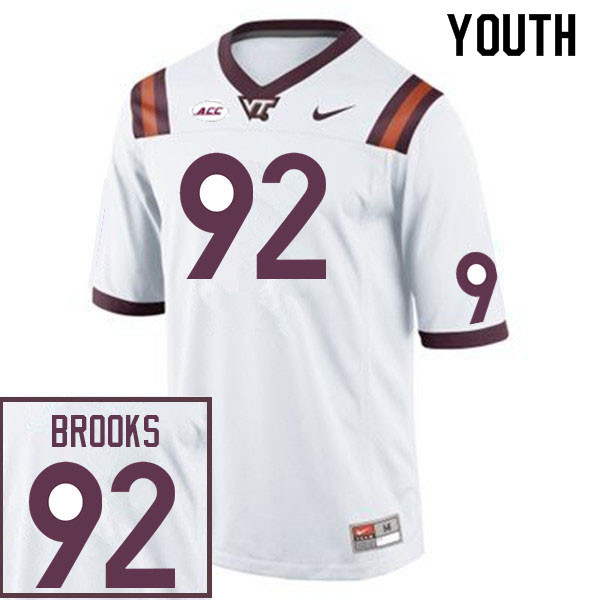Youth #92 Sam Brooks Virginia Tech Hokies College Football Jerseys Sale-White - Click Image to Close